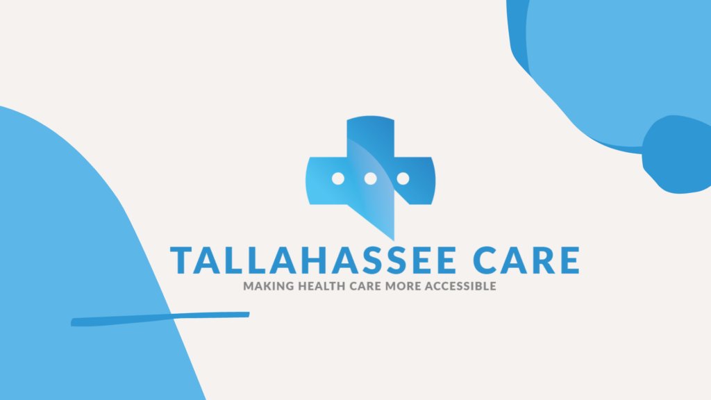 Logo Tallahassee Care, croix bleue et signature Making health care more accessible