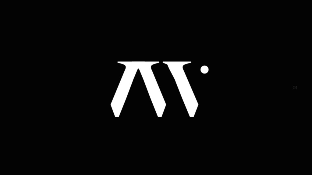 Monogramme M de The Motion en blanc sur fond noir
